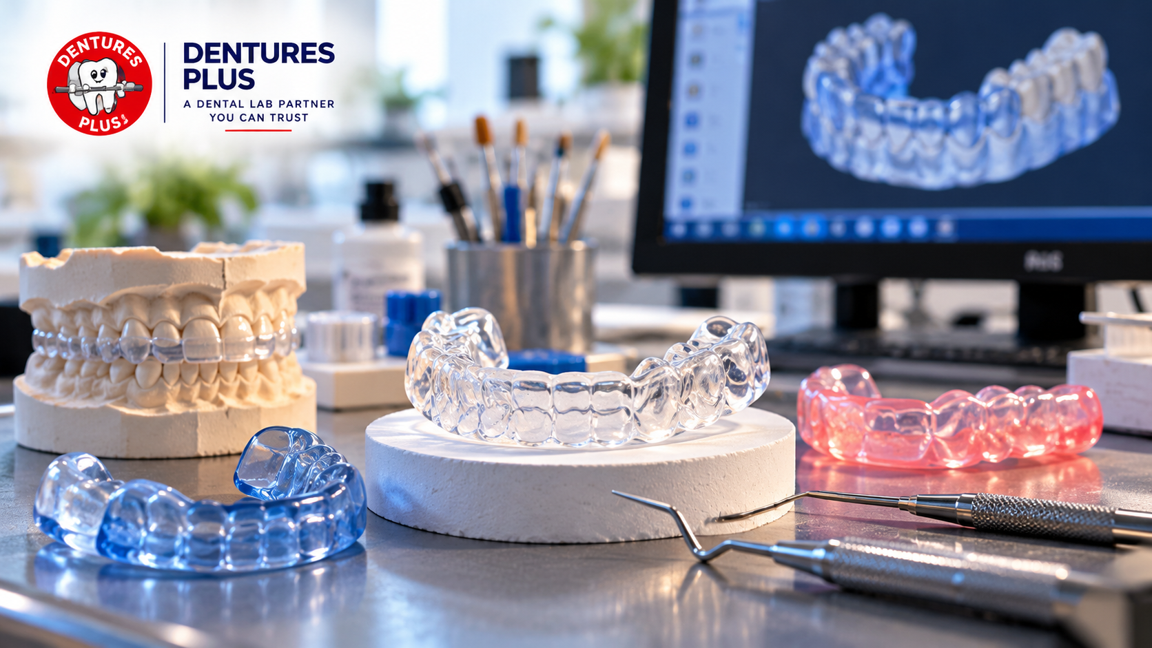 Night guards, occlusal splints and digital design at the Dentures Plus dental appliance laboratory in San Jose, CA